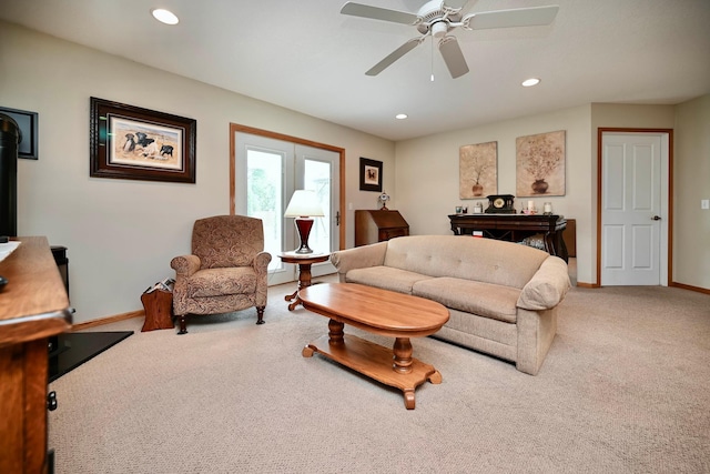 705 14th St, Wabasha, MN 55981 - living room with carpet, baseboards, a ceiling fan, and recessed lighting