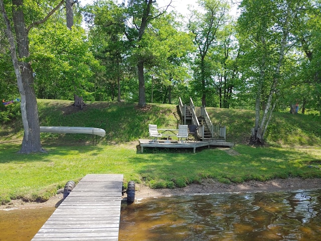 76683 Long Lake Rd, Kettle River Twp, MN 55795 - dock area featuring a lawn