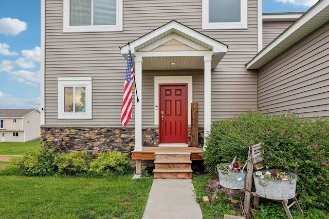 1104 Foede Cir, Montrose, MN 55363 - entrance to property with stone siding and a lawn