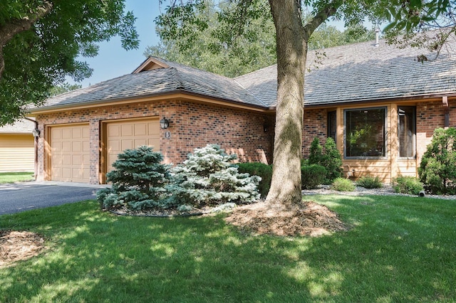 5 Anemone Cir, North Oaks, MN 55127 - ranch-style house with brick siding, a garage, a high end roof, and a front lawn