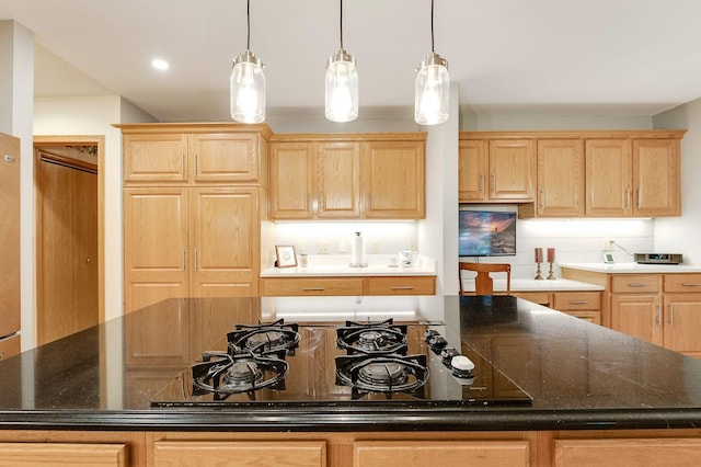 5 Anemone Cir, North Oaks, MN 55127 - kitchen featuring light brown cabinets, black gas cooktop, a kitchen island, and recessed lighting