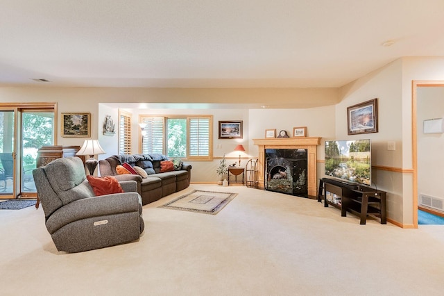 5 Anemone Cir, North Oaks, MN 55127 - living room featuring carpet floors, plenty of natural light, a premium fireplace, and baseboards