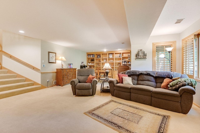 5 Anemone Cir, North Oaks, MN 55127 - living room with carpet, stairway, recessed lighting, and built in features