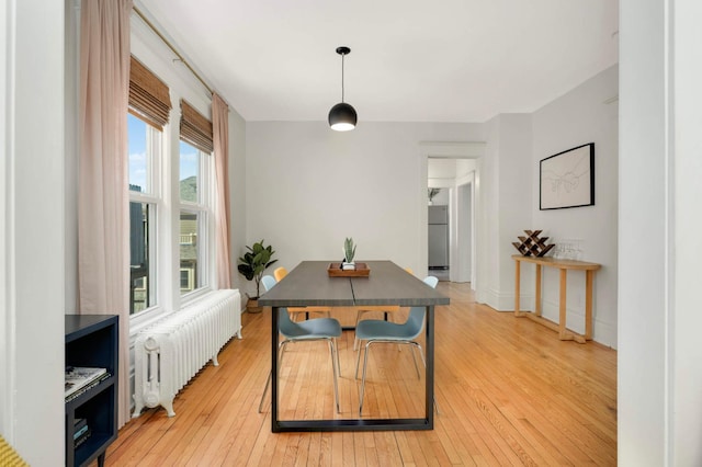 681 Dayton Ave, Saint Paul, MN 55104 - dining area with radiator heating unit, light wood-type flooring, and baseboards