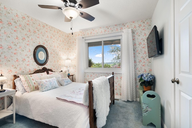 2146 84th Ave, Osceola, WI 54020 - carpeted bedroom featuring wallpapered walls and ceiling fan