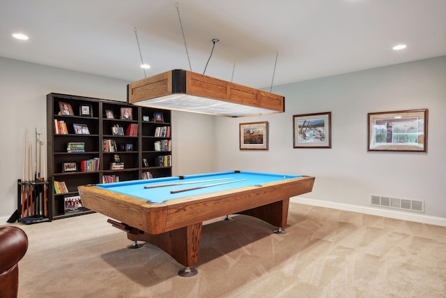 749 Fairway Dr, Medina, MN 55340 - rec room featuring light carpet, baseboards, pool table, and recessed lighting
