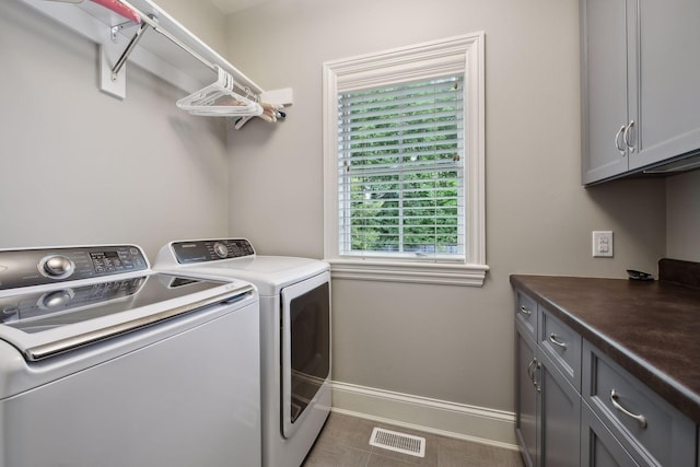 749 Fairway Dr, Medina, MN 55340 - laundry room featuring cabinet space, separate washer and dryer, and baseboards