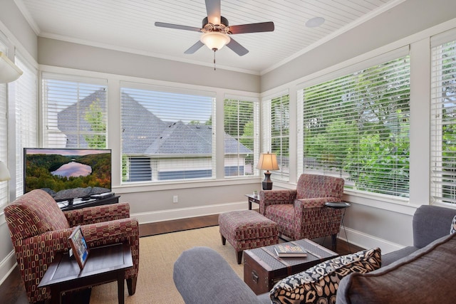 749 Fairway Dr, Medina, MN 55340 - sunroom featuring wood finished floors, baseboards, and crown molding