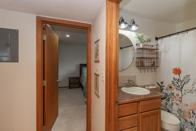 1269 Cleveland Ave N Unit 2B, Saint Paul, MN 55108 - full bath featuring electric panel, vanity, toilet, and a shower with curtain