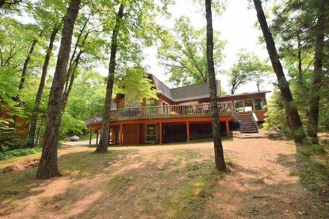 27625 Clear Sky Rd, Jackson Twp, WI 54893 - rear view of property featuring a wooden deck and stairway