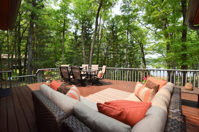 27625 Clear Sky Rd, Jackson Twp, WI 54893 - wooden terrace with outdoor lounge area and outdoor dining area