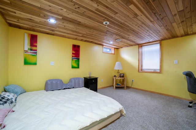 1609 Doddridge Ave, Cloquet, MN 55720 - bedroom featuring wooden ceiling, carpet, recessed lighting, and baseboards