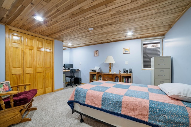 1609 Doddridge Ave, Cloquet, MN 55720 - bedroom with carpet flooring, a desk, wooden ceiling, and recessed lighting
