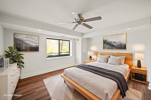 2885 Knox Ave S Unit 202, Minneapolis, MN 55408 - bedroom featuring baseboards, wood finished floors, recessed lighting, and ceiling fan