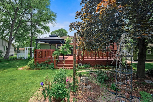 800 82nd Ave N, Brooklyn Park, MN 55444 - view of green lawn with a gazebo and a wooden deck