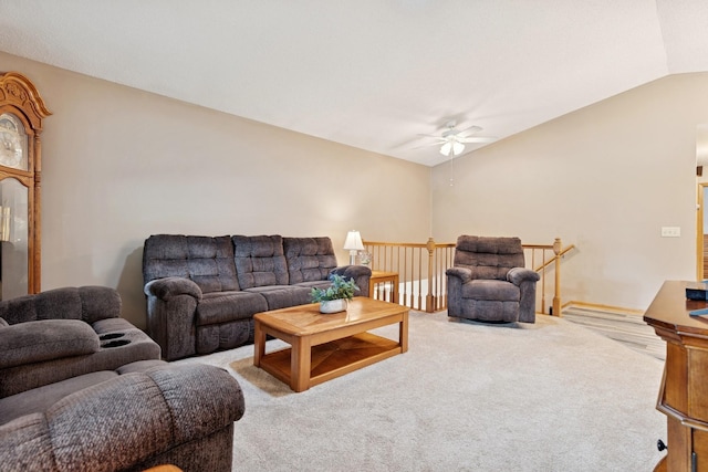 3726 Gershwin Ln N, Oakdale, MN 55128 - living area with vaulted ceiling, a ceiling fan, and carpet