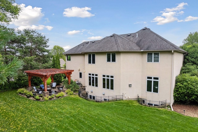 2906 Butternut Dr, Chaska, MN 55318 - back of house with a pergola, a yard, a patio area, and stucco siding