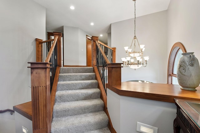 2906 Butternut Dr, Chaska, MN 55318 - stairway with a chandelier and recessed lighting