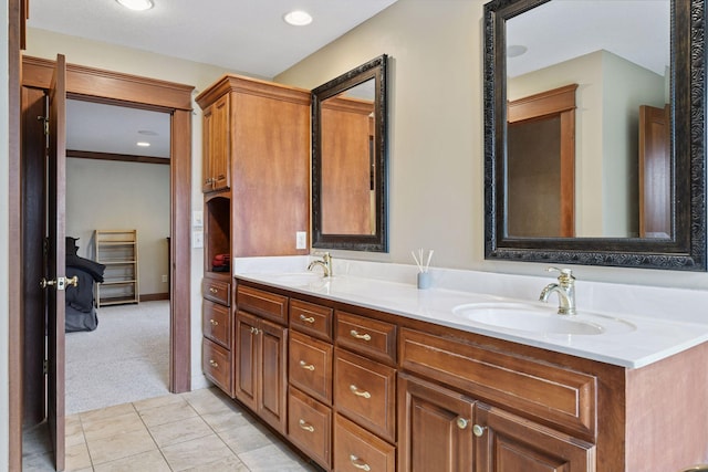 2906 Butternut Dr, Chaska, MN 55318 - full bath featuring double vanity, tile patterned floors, and recessed lighting