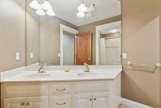 2906 Butternut Dr, Chaska, MN 55318 - bathroom featuring double vanity and a shower with curtain