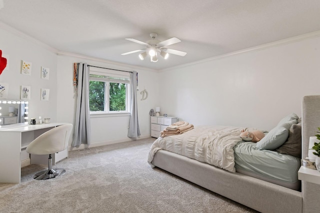 2906 Butternut Dr, Chaska, MN 55318 - bedroom with light carpet, crown molding, and a ceiling fan