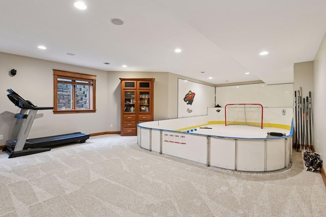 2906 Butternut Dr, Chaska, MN 55318 - workout room featuring light carpet and recessed lighting