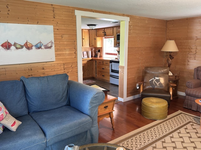 17251 State Highway 6, Deerwood, MN 56444 - living area with wood walls, wood finished floors, and a textured ceiling