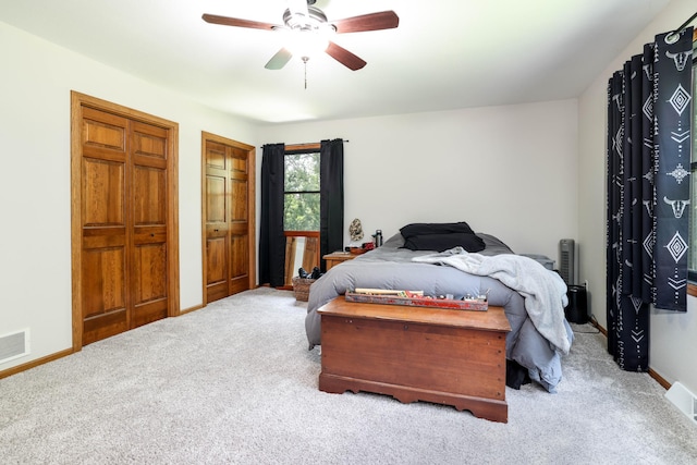 3250 Wild Turkey Ln, Red Wing, MN 55066 - carpeted bedroom with ceiling fan and two closets