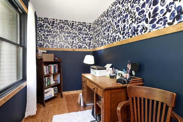 3250 Wild Turkey Ln, Red Wing, MN 55066 - home office featuring wallpapered walls and wood finished floors