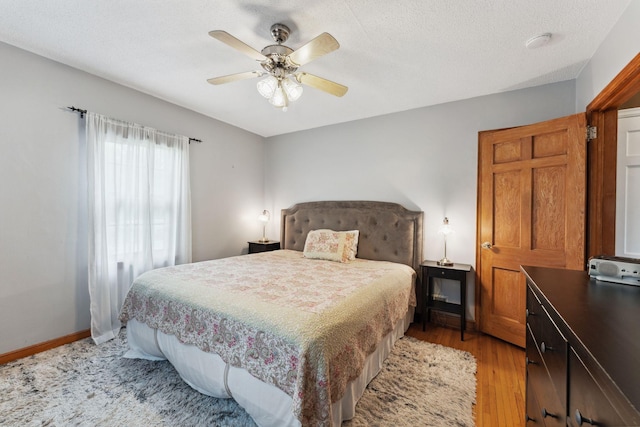 5718 13th Ave S, Minneapolis, MN 55417 - bedroom featuring light wood finished floors, ceiling fan, baseboards, and a textured ceiling