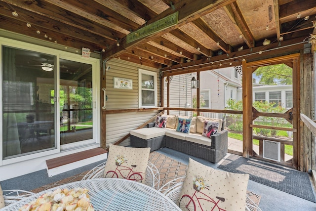 5718 13th Ave S, Minneapolis, MN 55417 - sunroom / solarium featuring an outdoor hangout area, outdoor dining space, and a ceiling fan