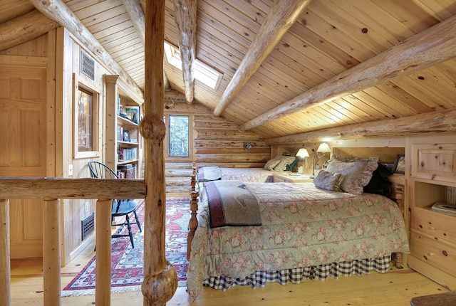 9453 Little Elbow Lk N, Cook, MN 55723 - bedroom with rustic walls, hardwood / wood-style floors, and wood ceiling