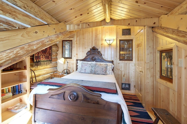 9453 Little Elbow Lk N, Cook, MN 55723 - bedroom featuring wood ceiling, wood walls, and rustic walls