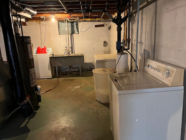 757 111th Ave NW, Coon Rapids, MN 55448 - unfinished below grade area with independent washer and dryer, water heater, and a sink