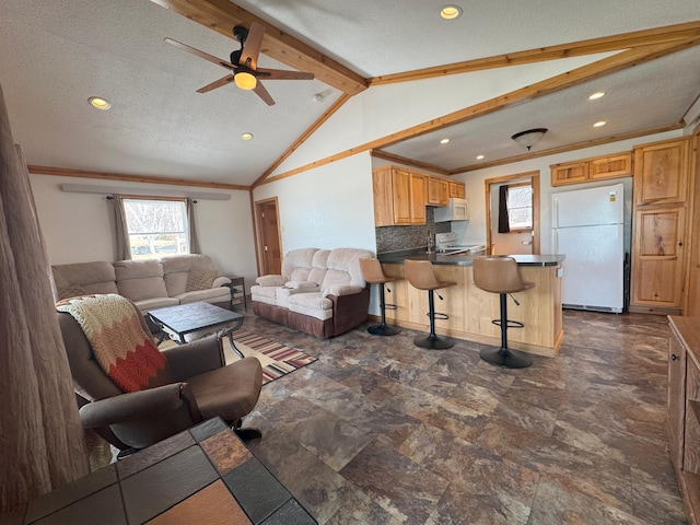 13150 Maple Circle Dr SE, Hudson Twp, MN 56334 - living area with recessed lighting, a ceiling fan, and ornamental molding