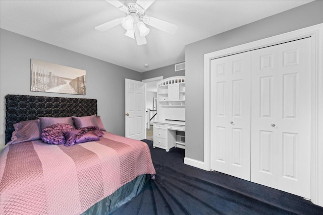 1848 141st Ln NE, Ham Lake, MN 55304 - bedroom featuring dark carpet, a closet, and ceiling fan