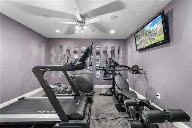 1848 141st Ln NE, Ham Lake, MN 55304 - workout area with ceiling fan, a textured ceiling, and recessed lighting