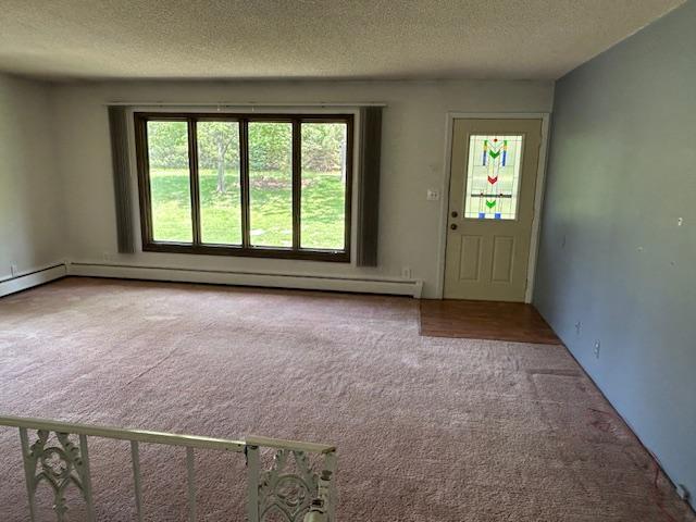 601 1st Ave, Grand Rapids, MN 55744 - entryway featuring carpet flooring, a textured ceiling, and baseboard heating