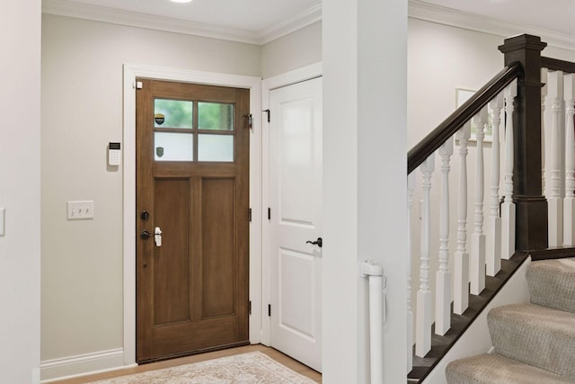 312 Barry Ave N, Wayzata, MN 55391 - entrance foyer with stairway, ornamental molding, and baseboards