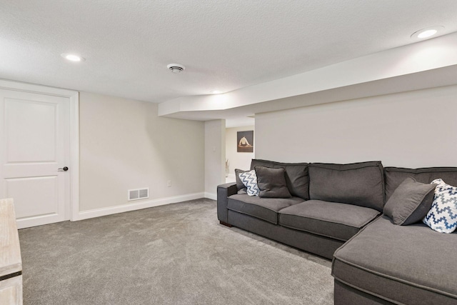 312 Barry Ave N, Wayzata, MN 55391 - carpeted living room featuring a textured ceiling, baseboards, and recessed lighting