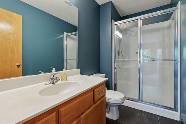 20886 Jenkins Way, Lakeville, MN 55044 - full bath with a shower stall, vanity, tile patterned flooring, and a textured ceiling