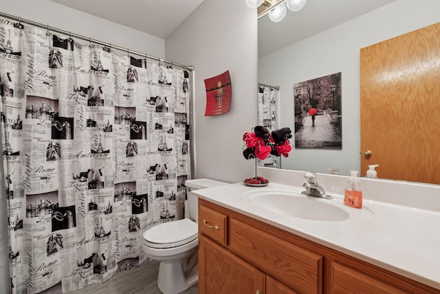 20886 Jenkins Way, Lakeville, MN 55044 - bathroom with vanity, wood finished floors, a textured ceiling, and a shower with shower curtain