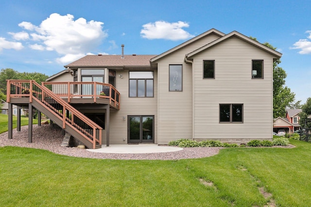 20886 Jenkins Way, Lakeville, MN 55044 - rear view of property with stairway, a deck, a lawn, and a patio