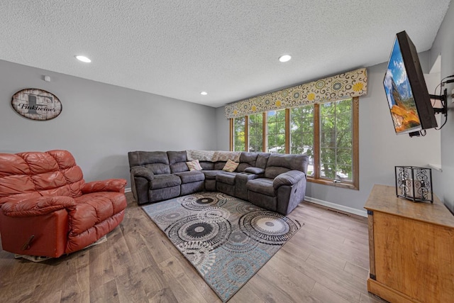 432 Garden Rd, Albert Lea, MN 56007 - living room featuring a textured ceiling, wood finished floors, recessed lighting, and baseboards