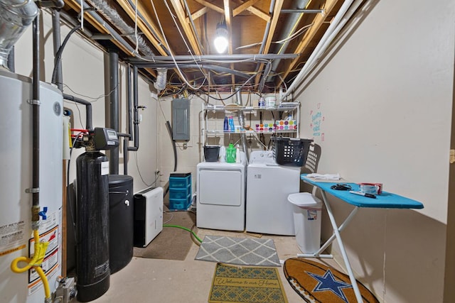 432 Garden Rd, Albert Lea, MN 56007 - unfinished basement with washing machine and dryer, a water softener system, electric panel, and water heater