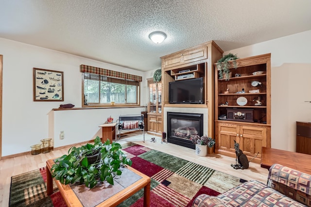11760 88th Pl N, Maple Grove, MN 55369 - living area featuring a glass covered fireplace, wood finished floors, and a textured ceiling