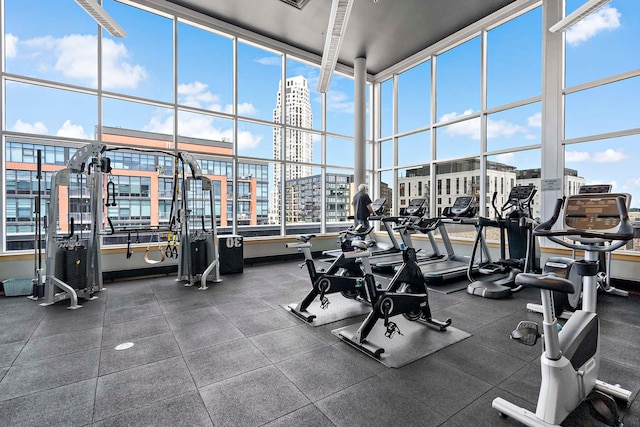 215 10th Ave S Unit 425, Minneapolis, MN 55415 - workout area with a city view and a towering ceiling