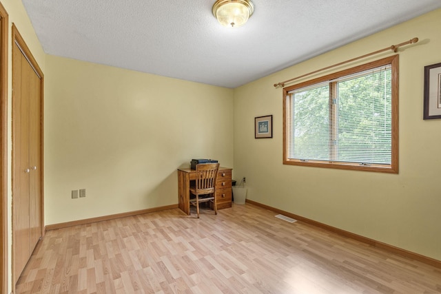 1201 Maplewood Dr, Delano, MN 55328 - unfurnished office with light wood-type flooring, a textured ceiling, and baseboards