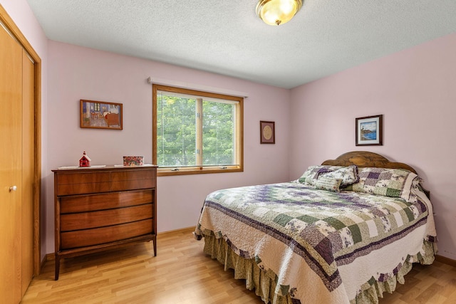 1201 Maplewood Dr, Delano, MN 55328 - bedroom featuring light wood-style flooring, a textured ceiling, and a closet