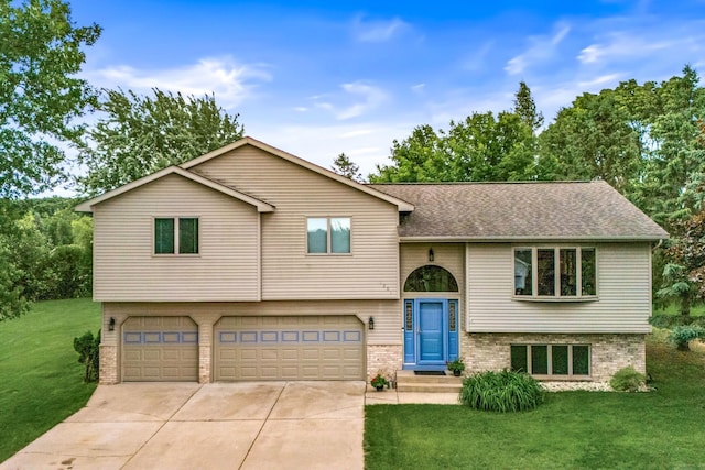 1201 Maplewood Dr, Delano, MN 55328 - view of front of property with brick siding, a front lawn, driveway, a garage, and roof with shingles
